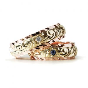 結婚指輪 デュアルトーン ダイヤモンドカットエッジ 幅6mm 誕生石 ピンク イエロー
