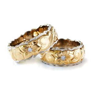 結婚指輪 デュアルトーン ウィッグルカットアウトエッジ 幅8mm ホワイト イエロー