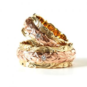 結婚指輪 デュアルトーン プリンセスカットエッジ 幅8mm　イエロー ピンク