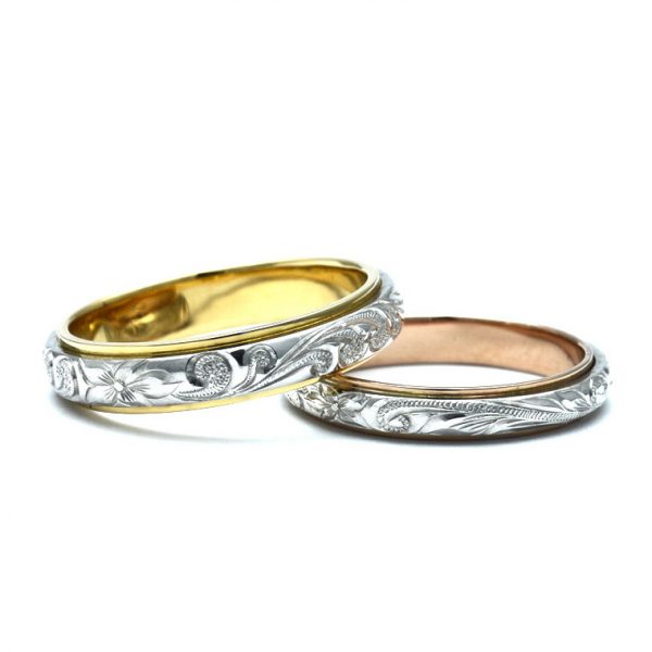 結婚指輪 デュアルトーン ストレートエッジ 幅3mm 4mm　プラチナ ゴールド