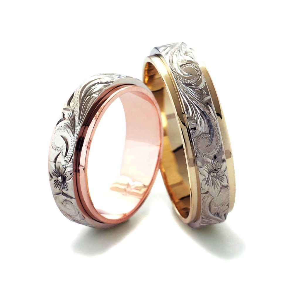 K14 イエロー/ホワイトゴールド・ピンク/ホワイトゴールド 幅6mm《 デュアル / フラット 》ストレートエッジ オーダーメイド・アニバーサリー  リング | Weliana（ウェリアナ）｜ハワイアンジュエリーと結婚指輪