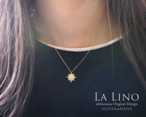 ハワイアンジュエリー K18 イエローゴールド ネックレス ペンダント 太陽 La Lino ラ・リノ 絵柄 スクロール リーフ 画像3