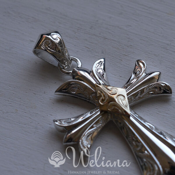 ハワイアンジュエリー WELIANA（ウェリアナ）Buckler Cross Pendant クロス メンズ SV925 & K10 シルバー ネックレス wpd1879