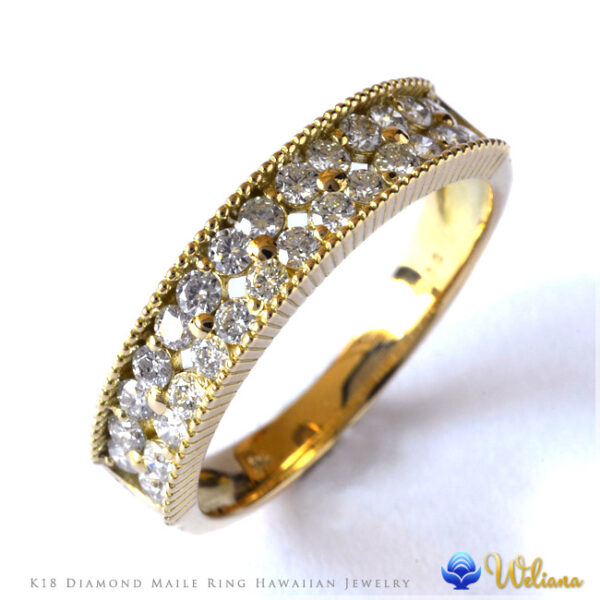 ハワイアンジュエリー K18 イエローゴールド ダイヤモンド リング ハーフエタニティ 商品画像２ wri1399