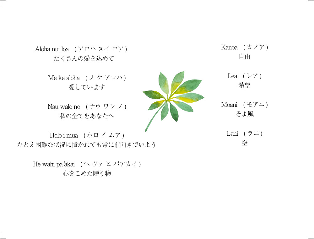 美しいハワイの言葉 ウェリアナ ハワイアンジュエリー結婚指輪　文字刻印参考例