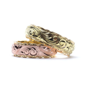 ハワイアンジュエリー 結婚指輪 ペアリングセット K18 K14 ゴールド 絵柄 プリンセス 幅6mm